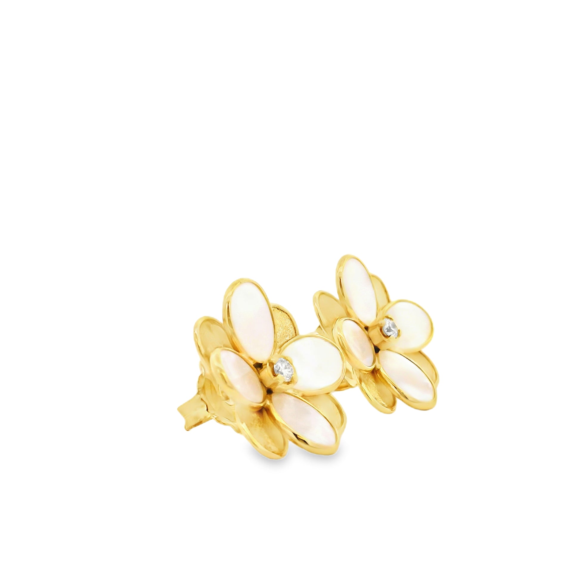 Marco Bicego 18k Yellow Gold 0.60ctw Diamond and Mother of Pearl Petali Flower Stud Earrings — photo 13 of 13