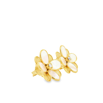 Marco Bicego 18k Yellow Gold 0.60ctw Diamond and Mother of Pearl Petali Flower Stud Earrings — photo 13 of 13