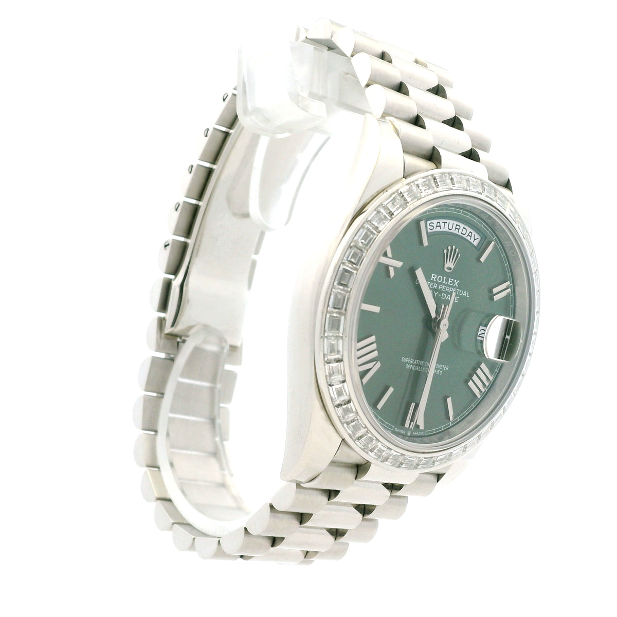Rolex 228396TBR Day-Date 40mm Platinum Olive Green Roman Dial Watch — photo 13 of 13