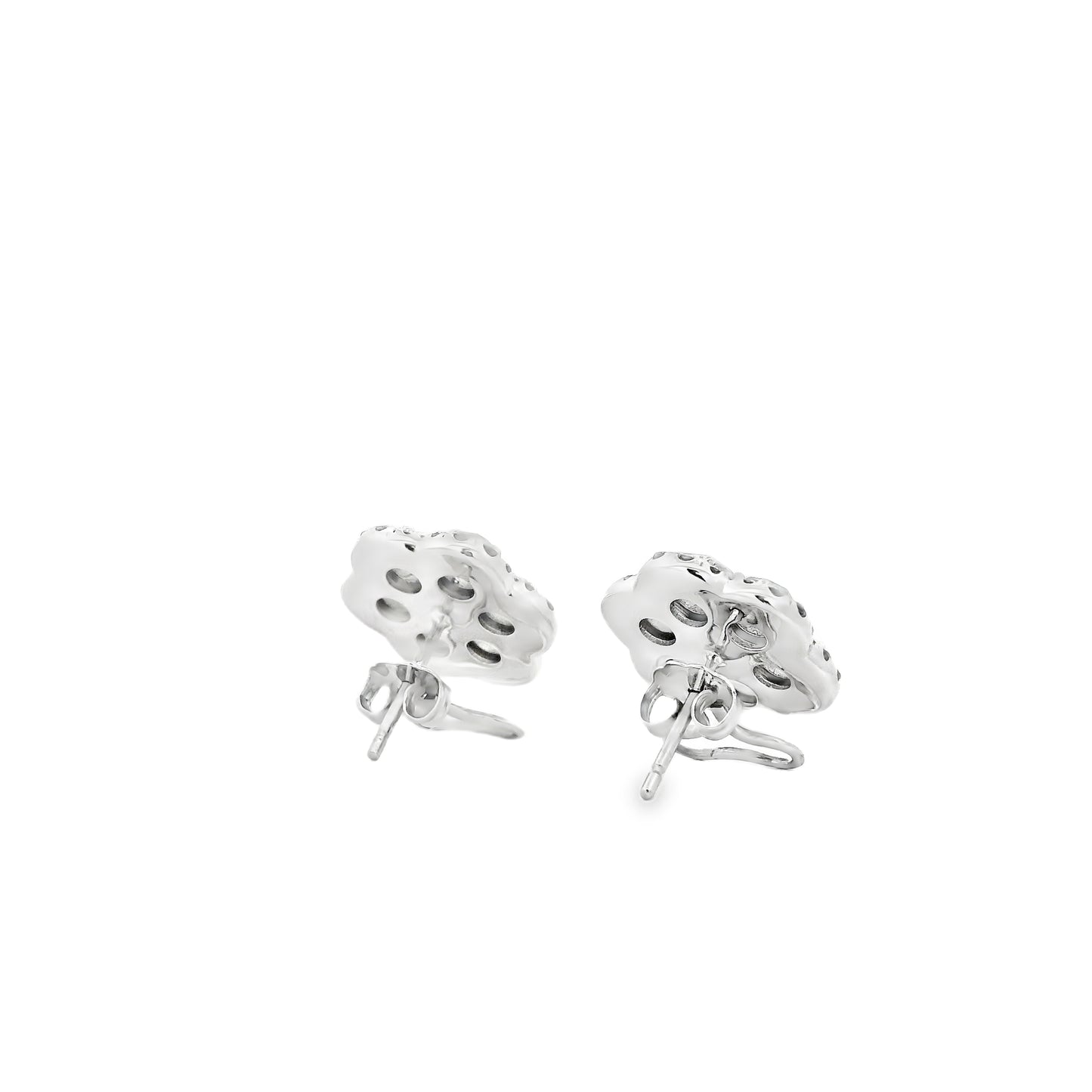 14k White Gold 3.60ctw Old Cut Natural Diamond Flower Cluster Button Earrings — photo 13 of 14