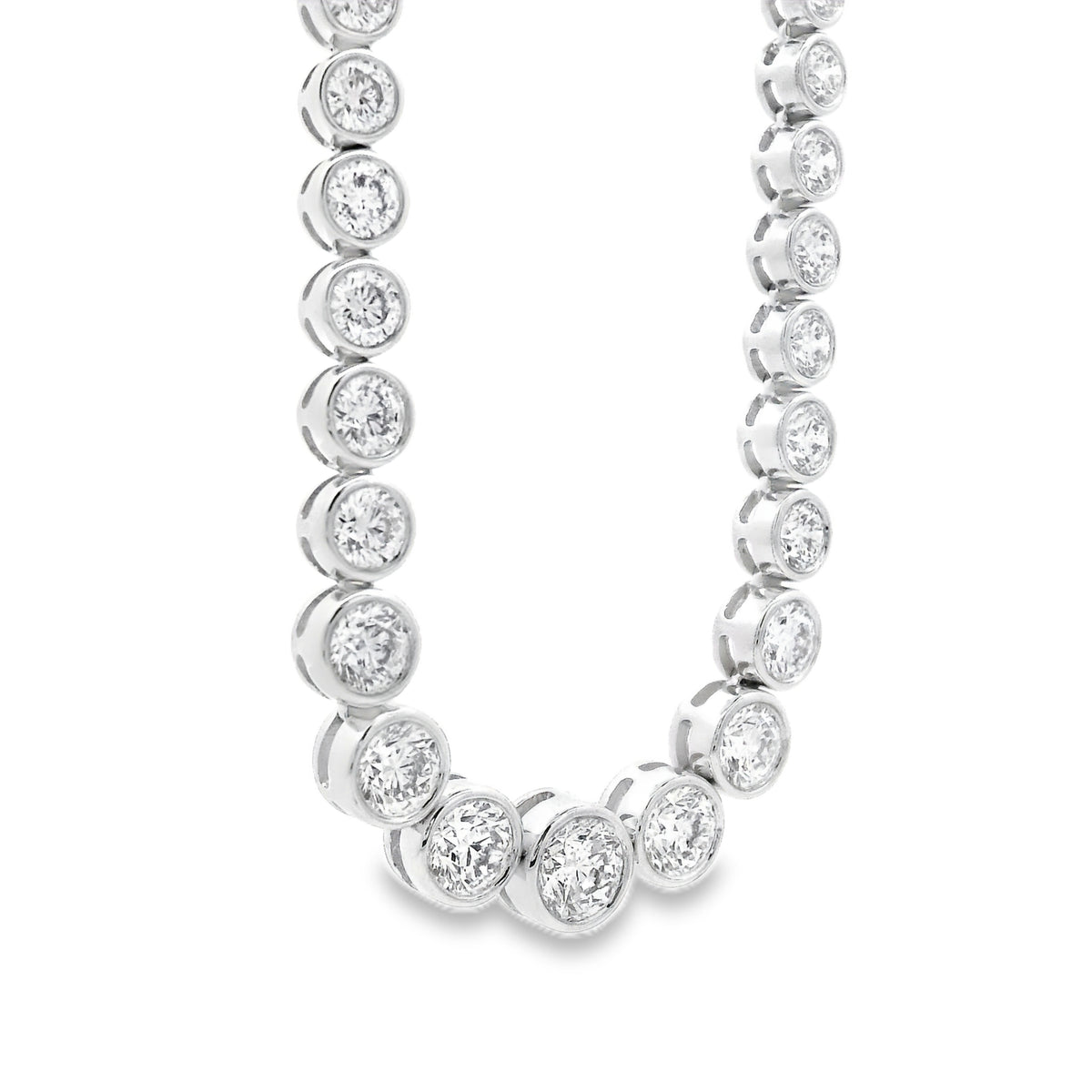 18k White Gold 6.54ctw Round Natural Diamond Half-Way Bezel Set Tennis Necklace 17" — photo 13 of 14