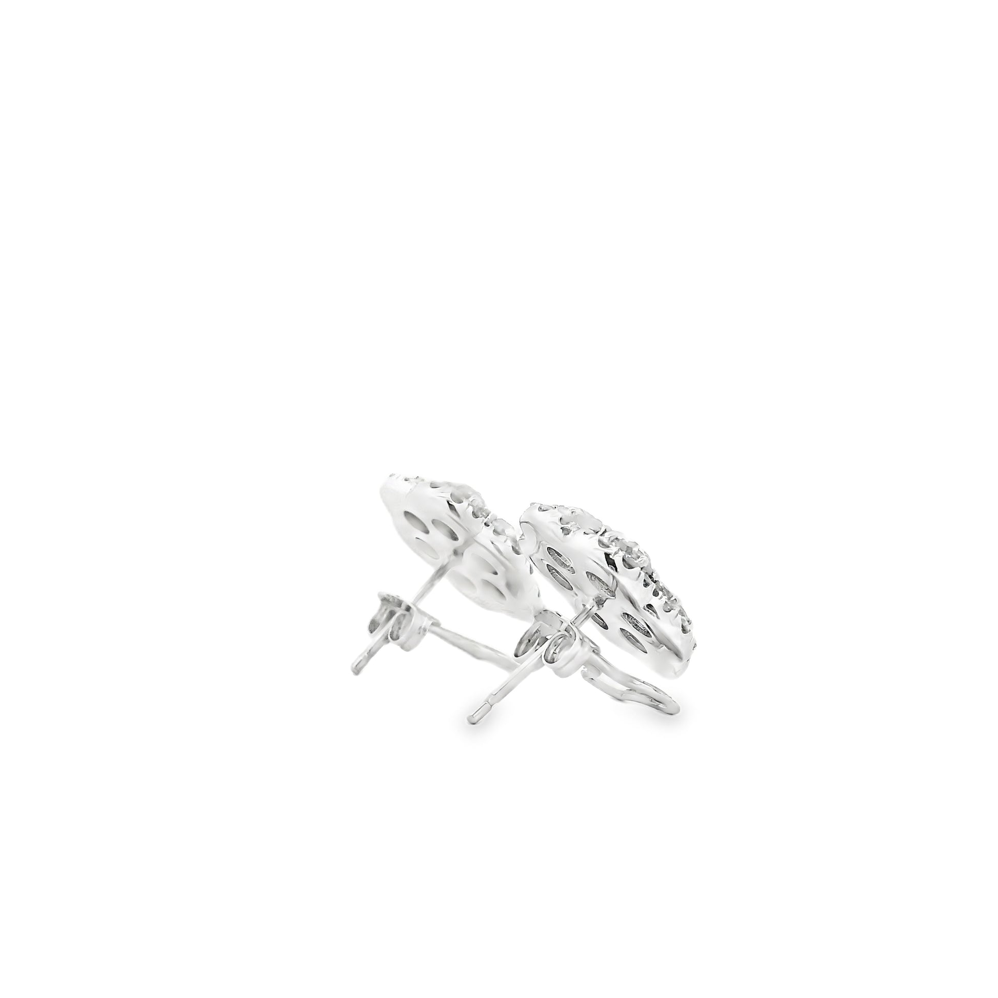 14k White Gold 3.60ctw Old Cut Natural Diamond Flower Cluster Button Earrings — photo 14 of 14