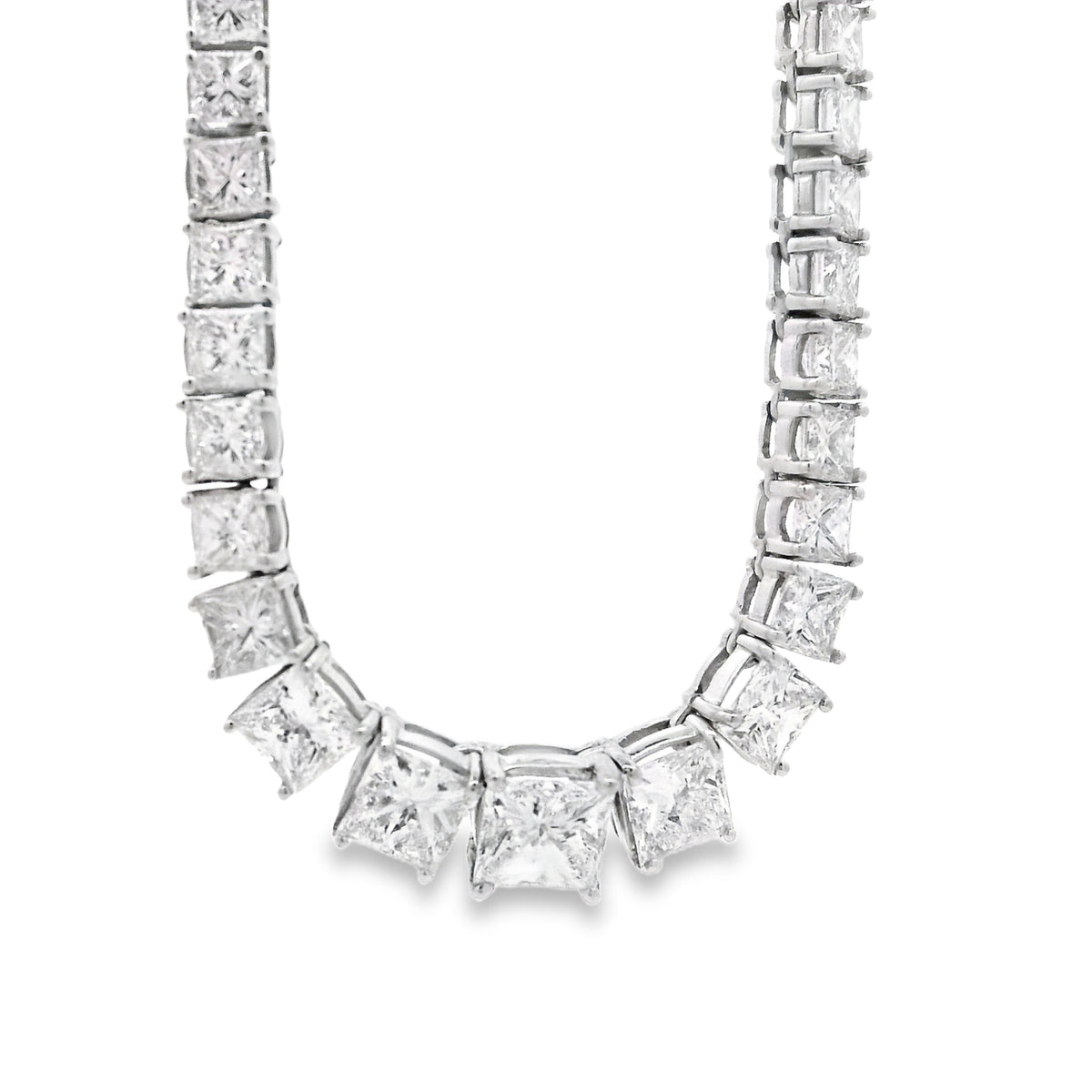 18k White Gold 19.06ctw Princess Cut Diamond Graduated Tennis Necklace 16" — photo 14 of 14