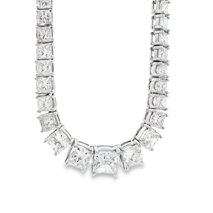 18k White Gold 19.06ctw Princess Cut Diamond Graduated Tennis Necklace 16" — photo 14 of 14