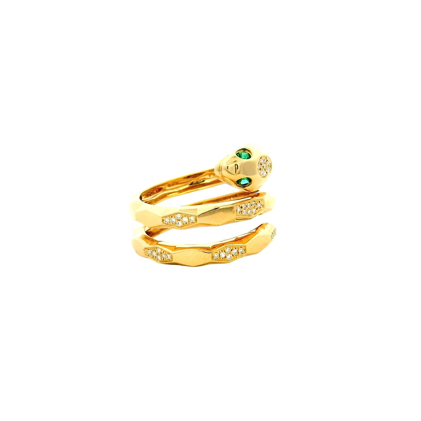 14k Yellow Gold 0.15ct Round Brilliant Diamond and 0.07ct Emerald Cut Diamond Snake Wrap Ring — photo 14 of 14