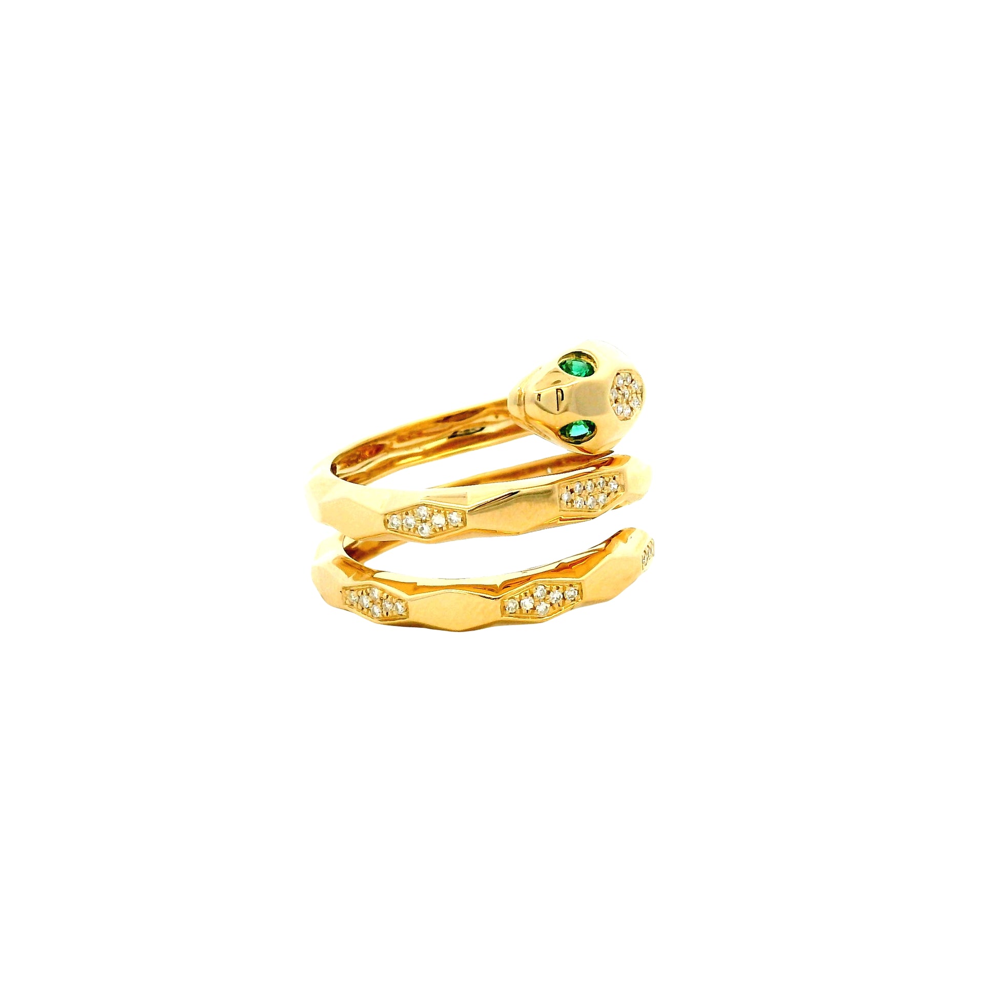 14k Yellow Gold 0.15ct Round Brilliant Diamond and 0.07ct Emerald Cut Diamond Snake Wrap Ring — photo 14 of 14