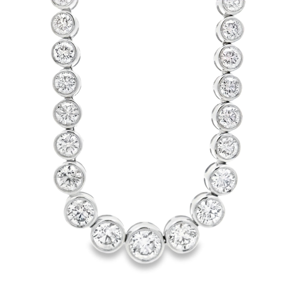 18k White Gold 6.54ctw Round Natural Diamond Half-Way Bezel Set Tennis Necklace 17" — photo 14 of 14