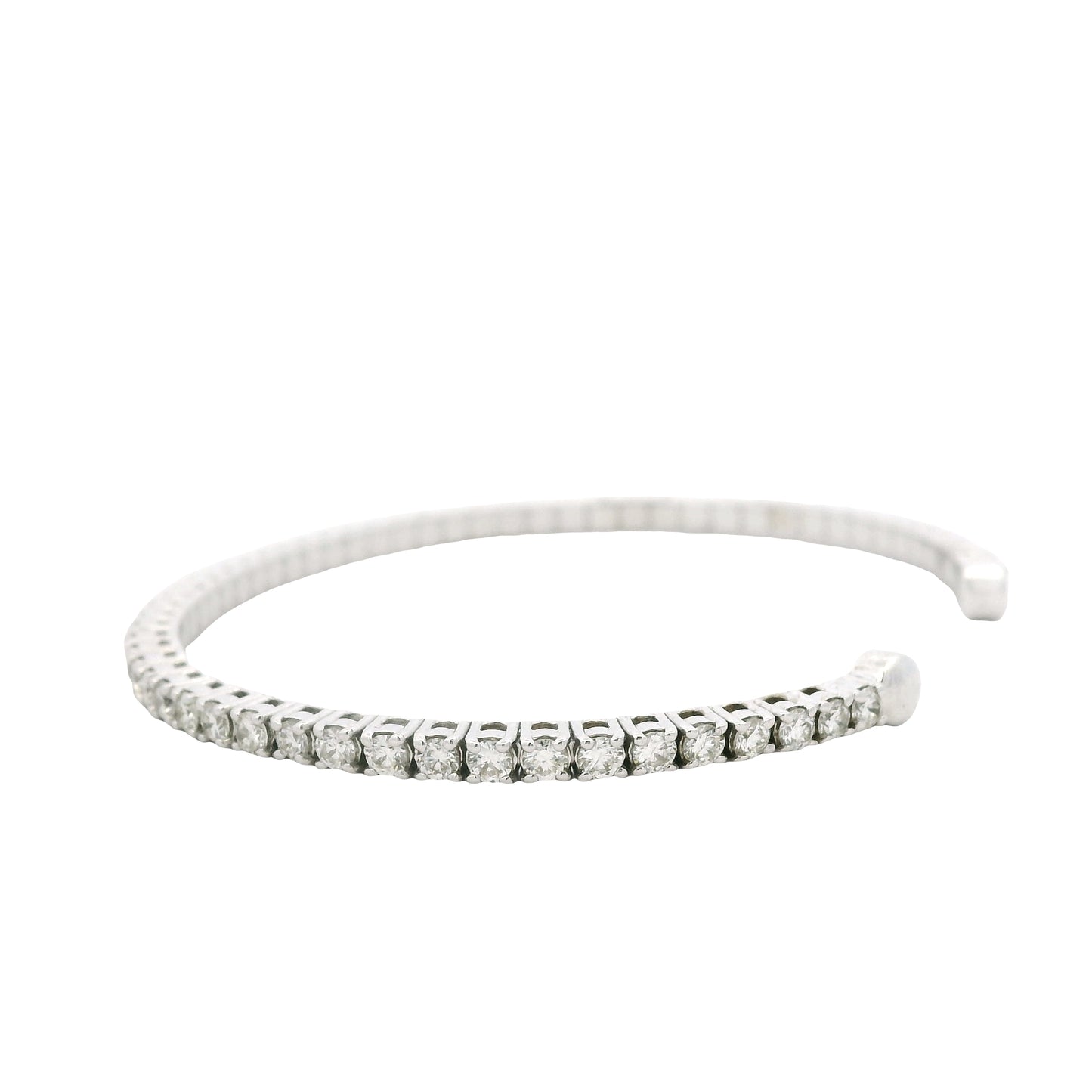 14k White Gold 2.60ctw Round Brilliant Diamond Flexible Pavé Bangle Bracelet — photo 15 of 22