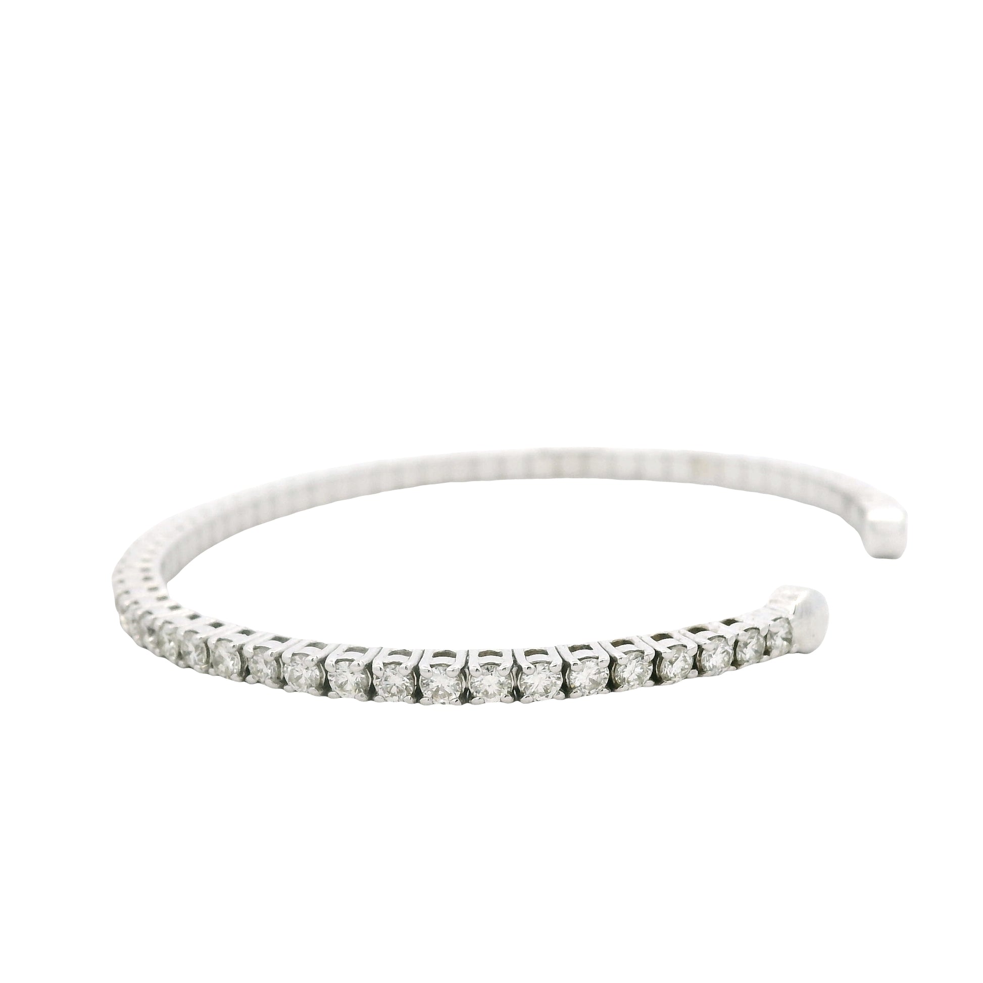 14k White Gold 2.60ctw Round Brilliant Diamond Flexible Pavé Bangle Bracelet — photo 15 of 22
