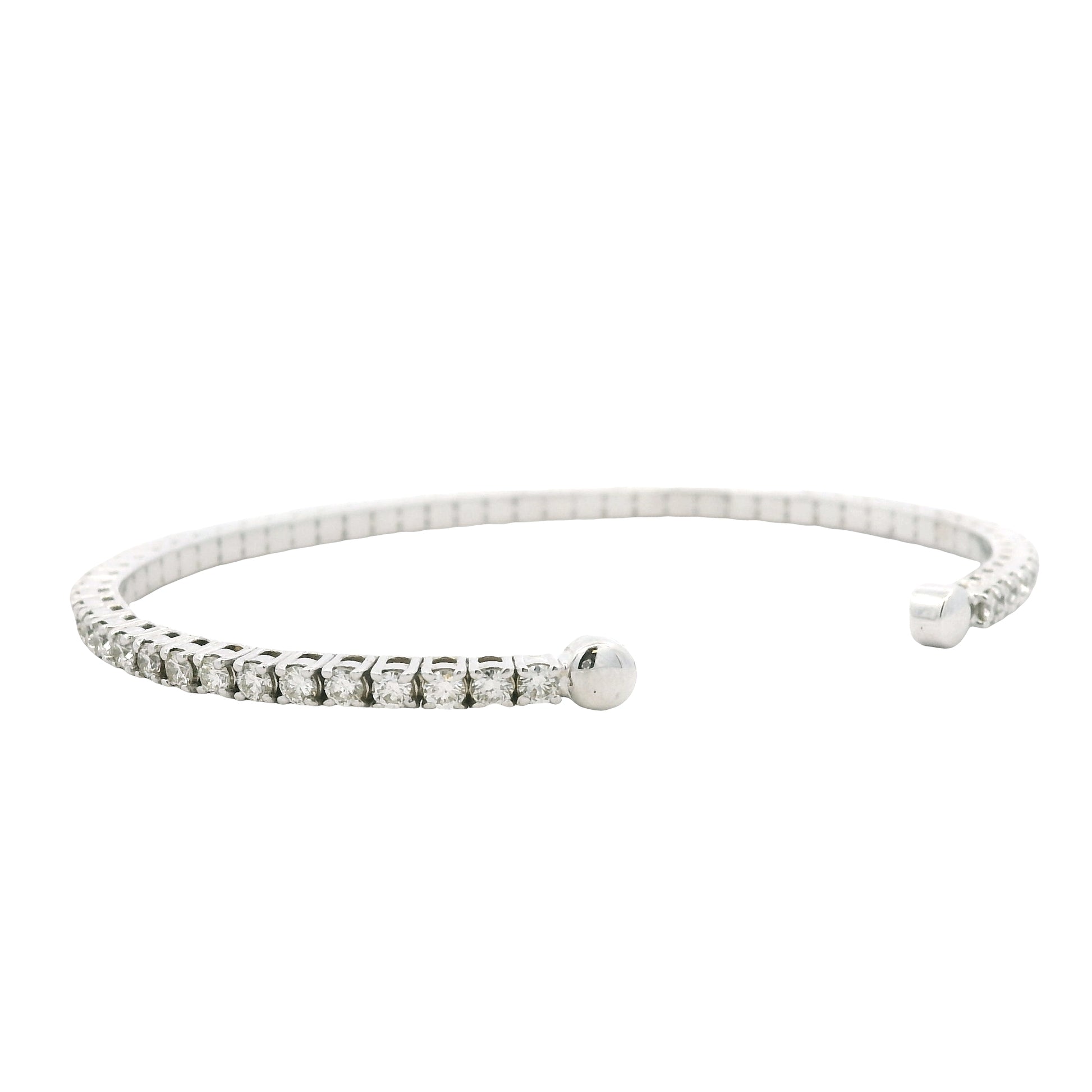 14k White Gold 2.60ctw Round Brilliant Diamond Flexible Pavé Bangle Bracelet — photo 17 of 22
