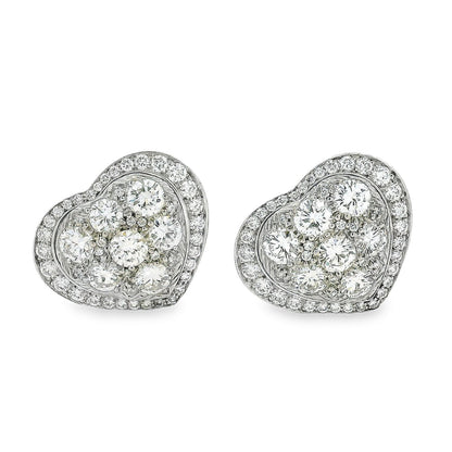 Platinum 8.00ctw Round Brilliant Diamond Heart Shape Cluster Earrings — front view, pair shown