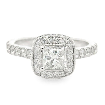 18k White Gold 0.72ct Princess Cut Diamond Halo Engagement Ring — top-down view