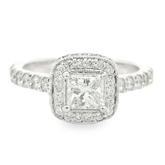 18k White Gold 0.72ct Princess Cut Diamond Halo Engagement Ring — top-down view