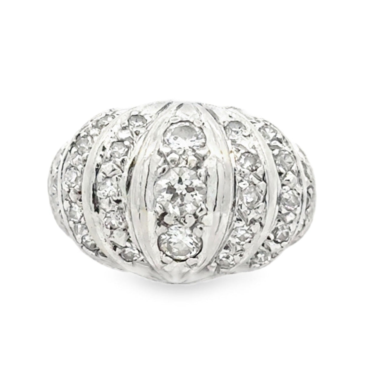 White Gold Pavé Diamond Bombe Dome Cocktail Ring — top-down view