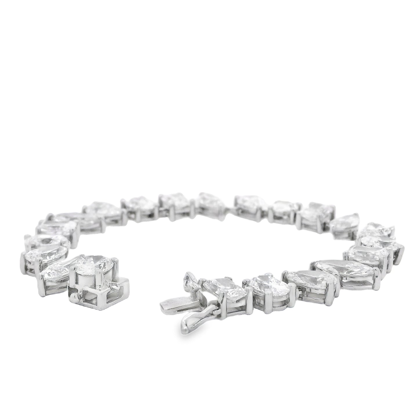 14k White Gold 22.86ctw Mixed Cut Lab Grown Diamond Bracelet — front view, clasp closed