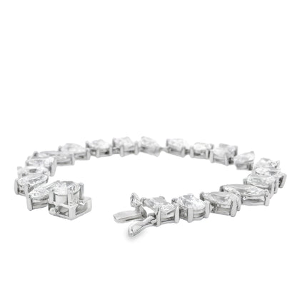 14k White Gold 22.86ctw Mixed Cut Lab Grown Diamond Bracelet — front view, clasp closed