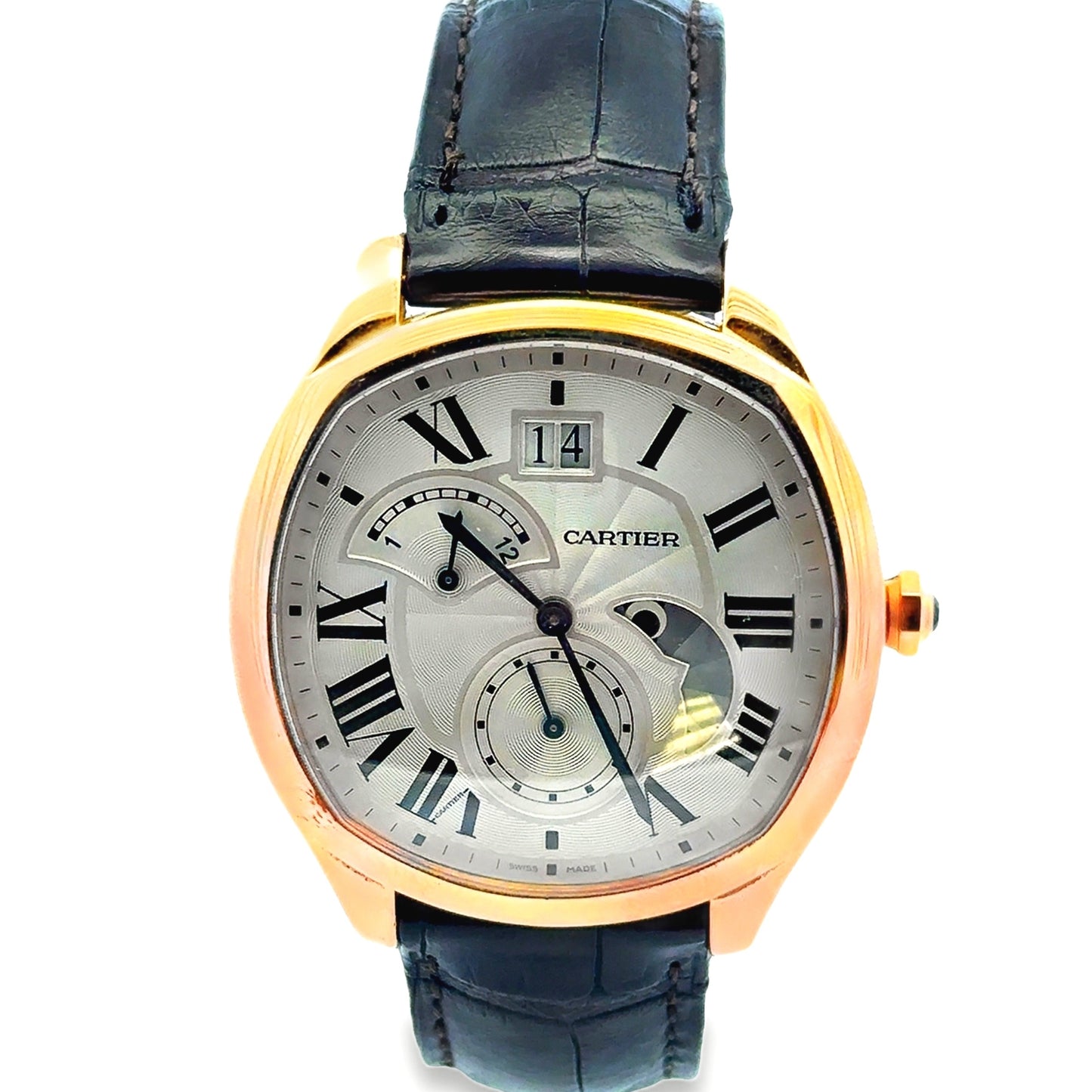 Cartier Drive de Cartier 40mm Silver Guilloché Dial 18k Rose Gold Watch — front view