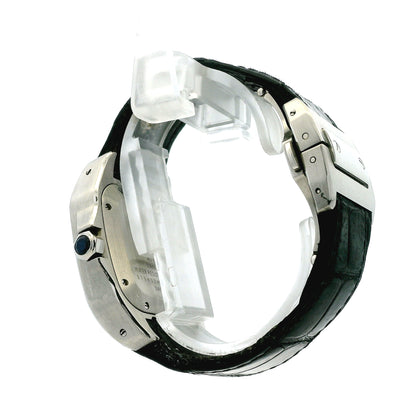 Cartier Santos 35.6mm Roman Numeral Black Strap Stainless Steel Watch — front view