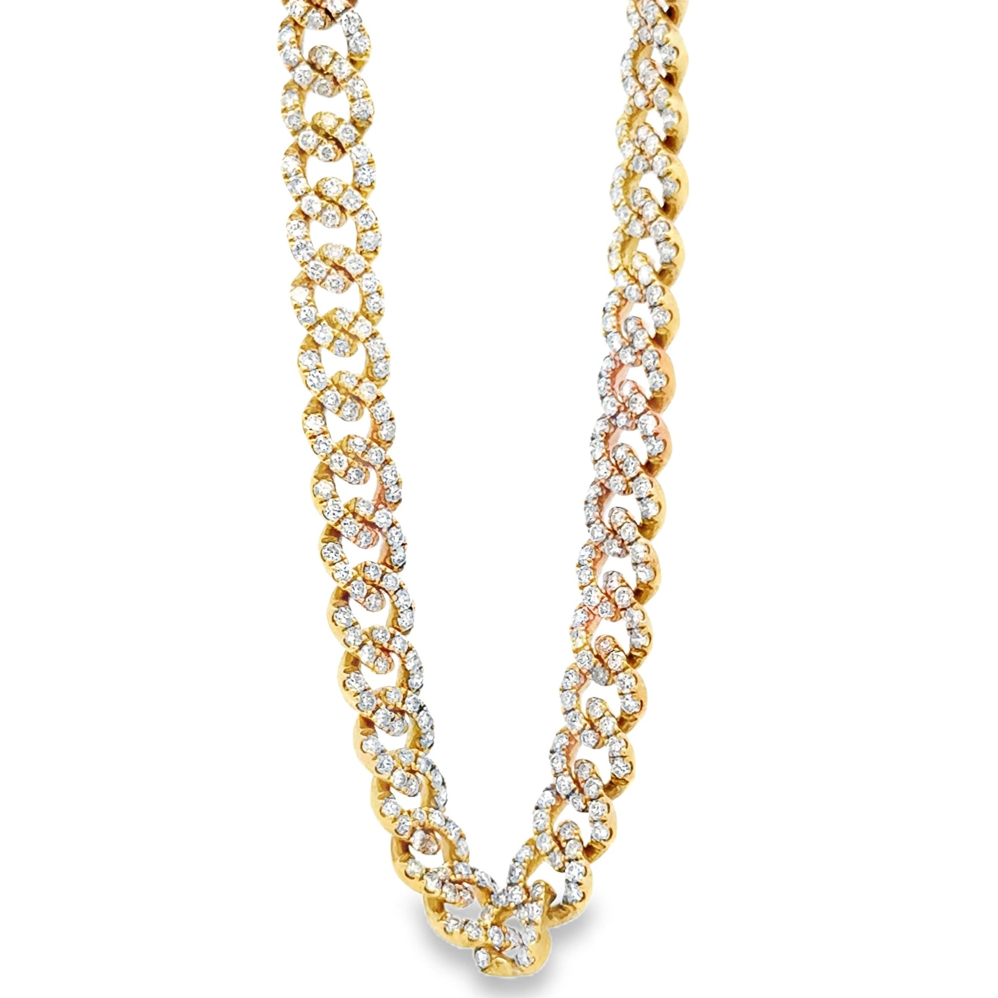 18k Yellow Gold 8.25ctw Pavé Diamond Cuban Link Chain Necklace 16" — front view