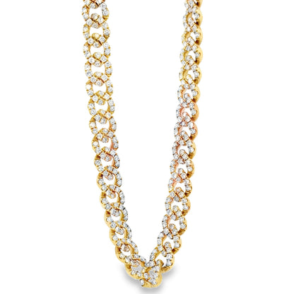 18k Yellow Gold 8.25ctw Pavé Diamond Cuban Link Chain Necklace 16" — front view