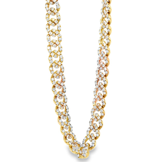 18k Yellow Gold 8.25ctw Pavé Diamond Cuban Link Chain Necklace 16" — front view