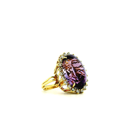 14k Yellow Gold 30ct Oval Amethyst Halo Diamond Accent Cocktail Ring — top-down view