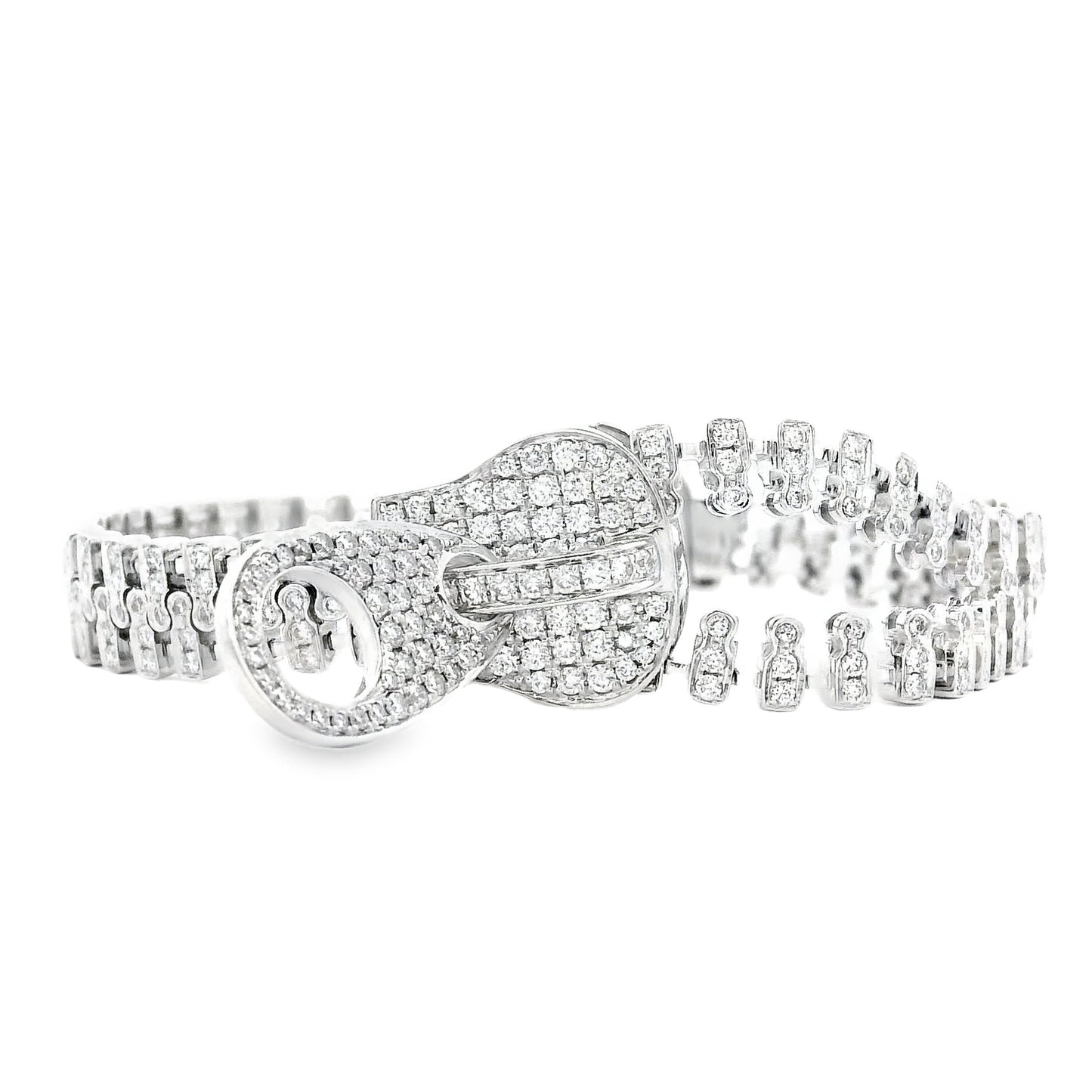 18k White Gold 4.01ctw Round Brilliant Diamond Zipper Bracelet — front view, clasp closed