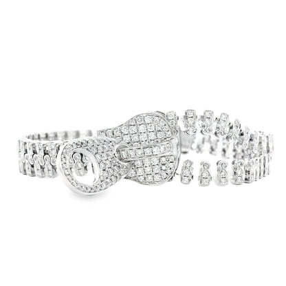 18k White Gold 4.01ctw Round Brilliant Diamond Zipper Bracelet — front view, clasp closed