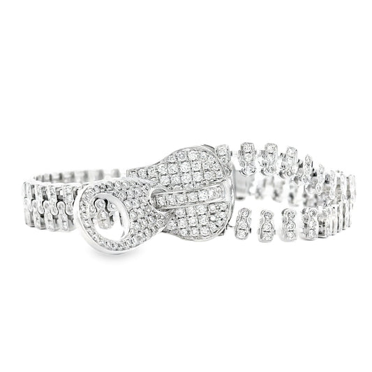 18k White Gold 4.01ctw Round Brilliant Diamond Zipper Bracelet — front view, clasp closed