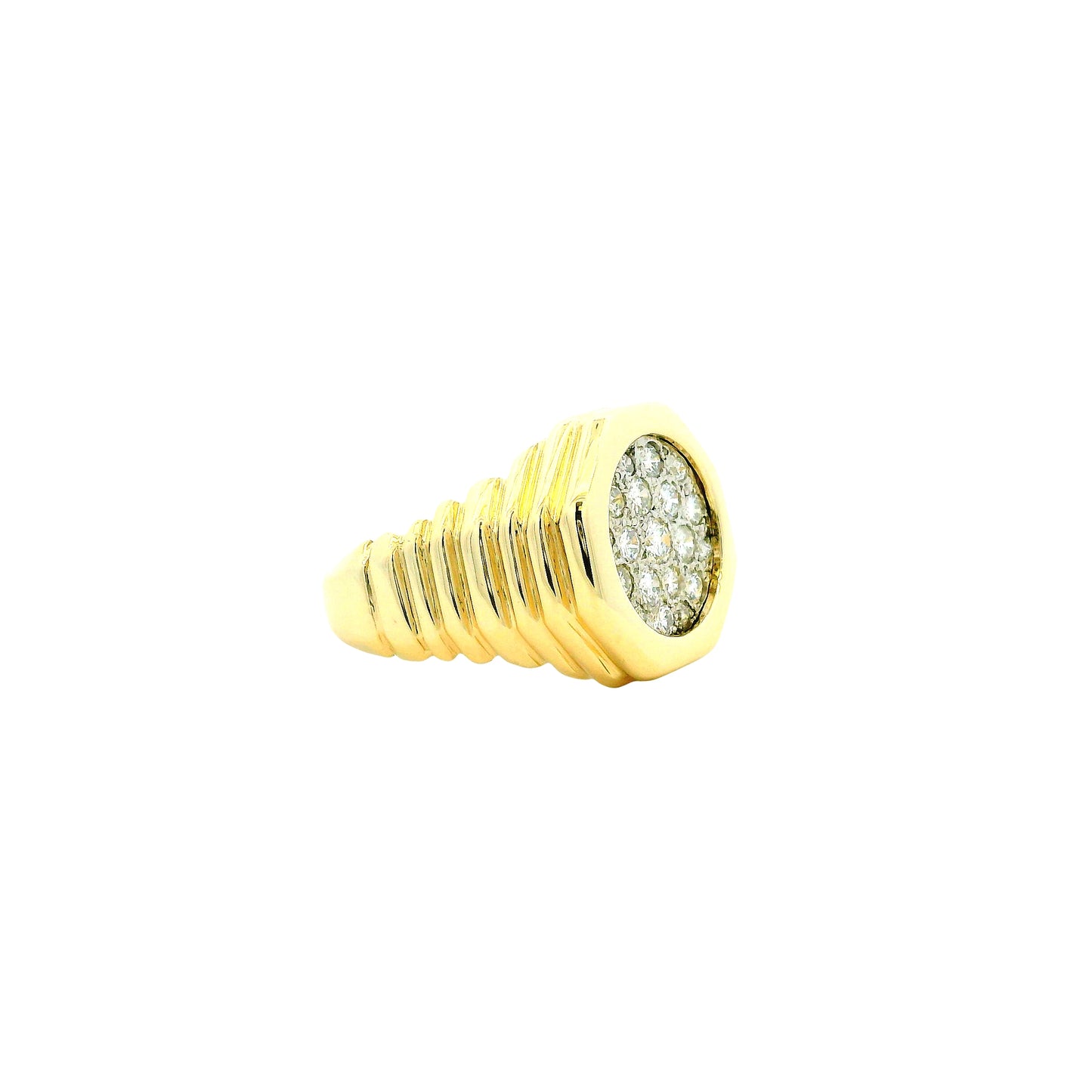 14k Yellow Gold 1.8ctw Round Diamond Pavé Cluster Cocktail Ring — top-down view