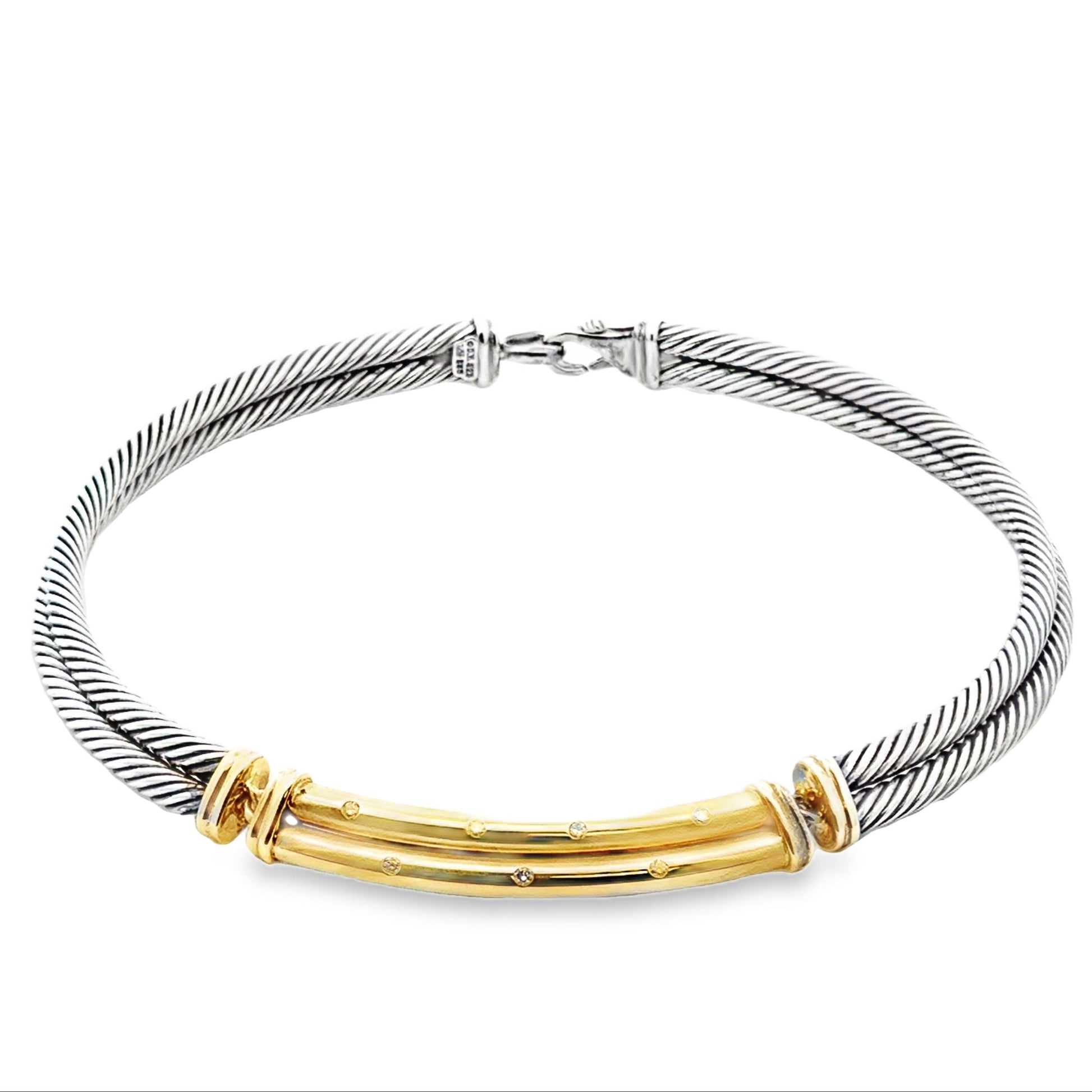David Yurman Sterling Silver & 18k Gold Metro Diamond Choker Necklace 15" — front view