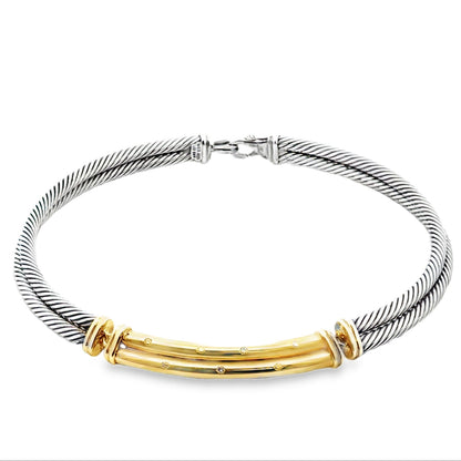 David Yurman Sterling Silver & 18k Gold Metro Diamond Choker Necklace 15" — front view