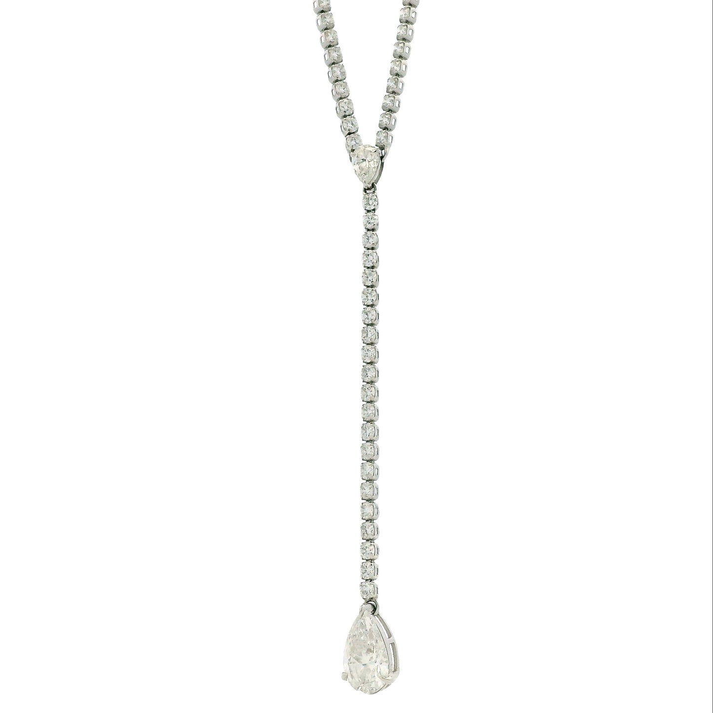 14k White Gold 7.209ctw Round Brilliant & Pear Lab Grown Diamond Tennis Necklace with Drop 18" — front view