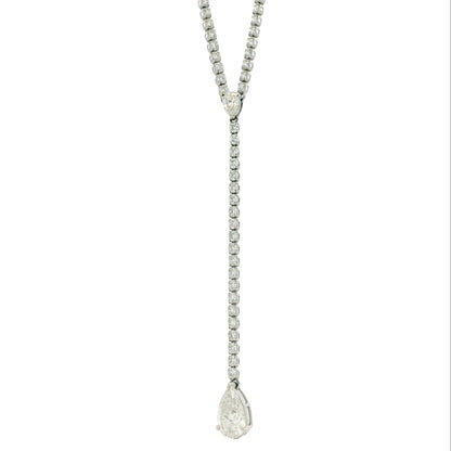 14k White Gold 7.209ctw Round Brilliant & Pear Lab Grown Diamond Tennis Necklace with Drop 18" — front view