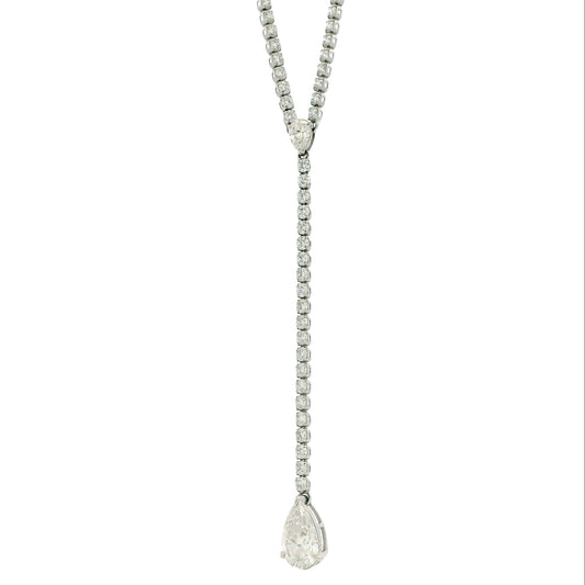 14k White Gold 7.209ctw Round Brilliant & Pear Lab Grown Diamond Tennis Necklace with Drop 18" — front view