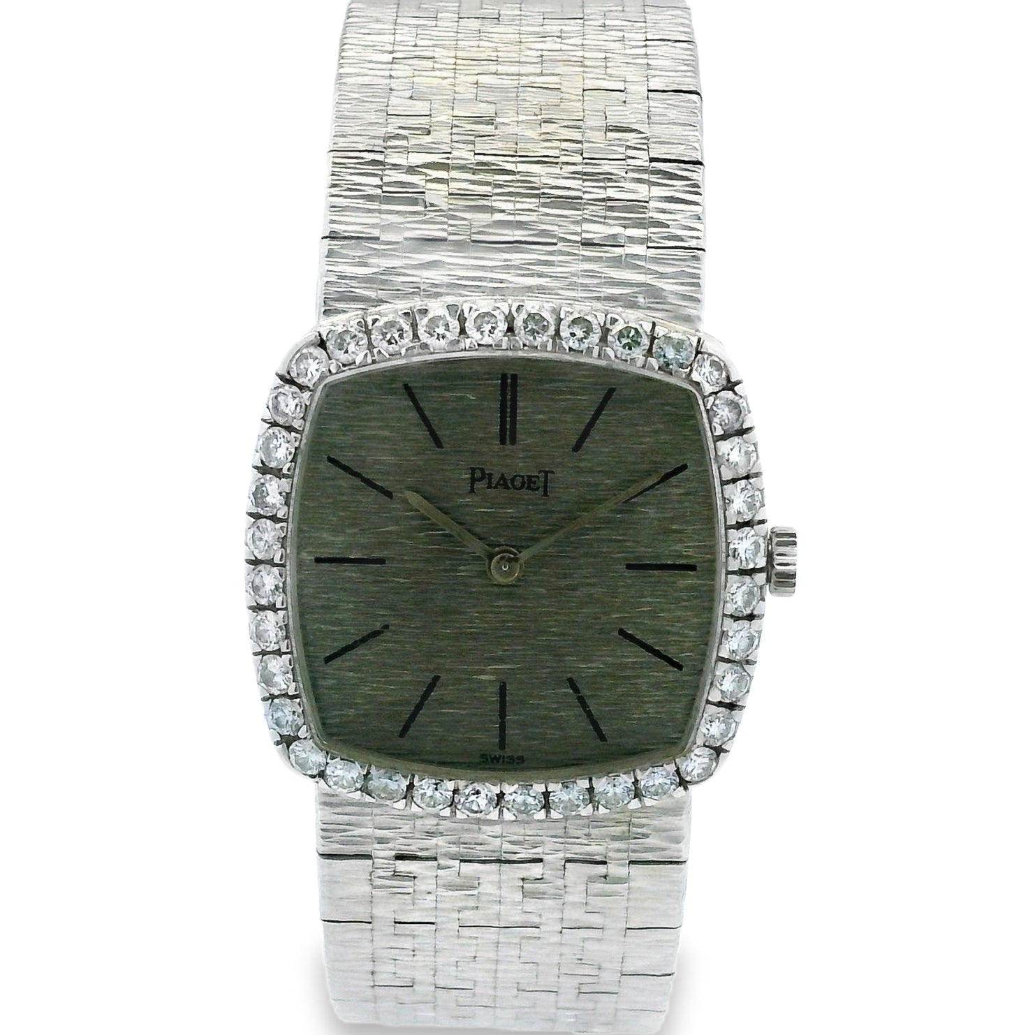 Piaget 9236 A6 18k White Gold Diamond Bezel 23mm Silver Dial Ladies Watch — front view