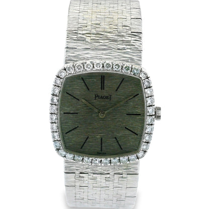 Piaget 9236 A6 18k White Gold Diamond Bezel 23mm Silver Dial Ladies Watch — front view