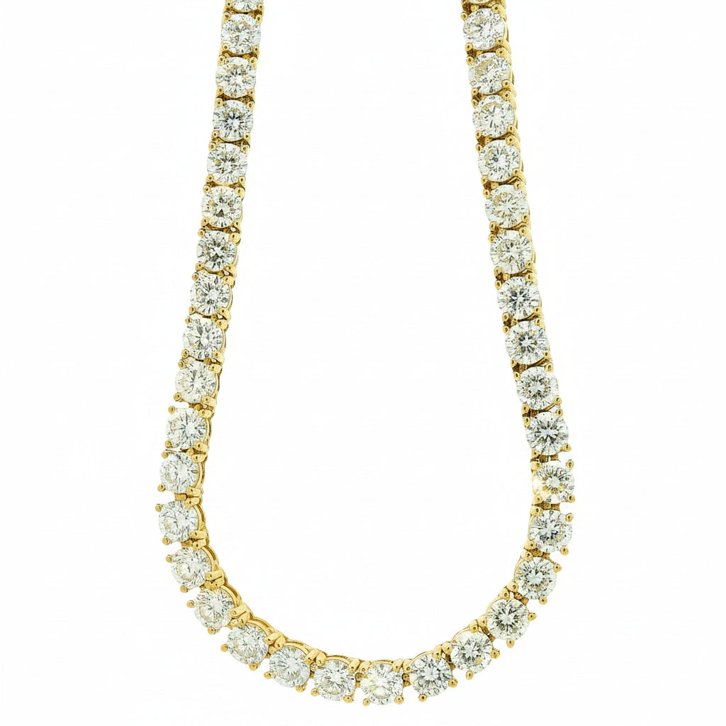 14k Yellow Gold 35.45ctw Round Diamond 4-Prong Tennis Necklace 22" — front view