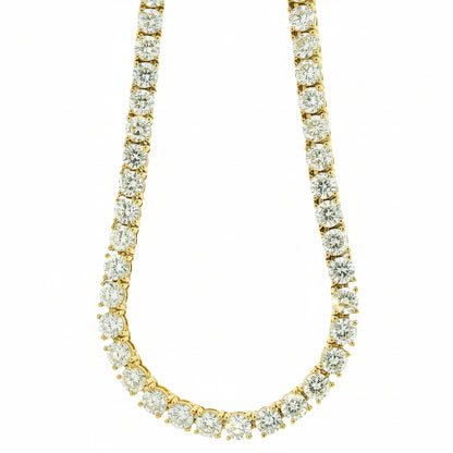 14k Yellow Gold 35.45ctw Round Diamond 4-Prong Tennis Necklace 22" — front view