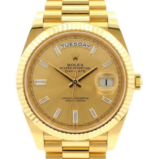Rolex 228238 Day-Date 40mm Champagne Diamond Dial 18k Yellow Gold Watch — front view