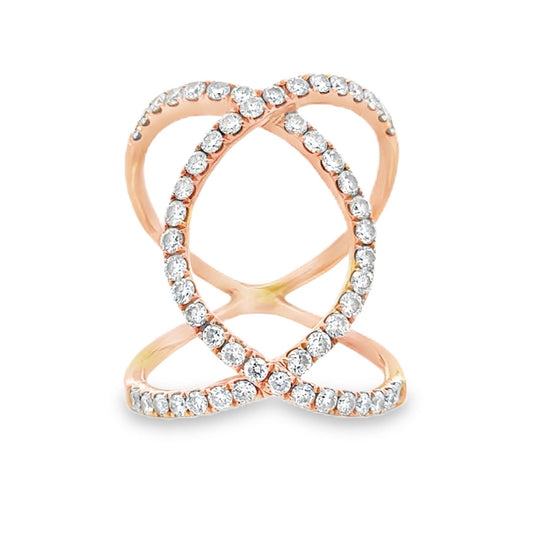 18k Rose Gold 0.82ctw Round Diamond Pavé Cocktail Ring — top-down view