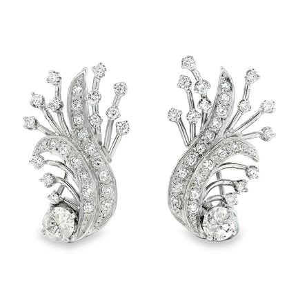 14k White Gold 2.5ctw Round Brilliant Diamond Floral Cluster Earrings — front view, pair shown
