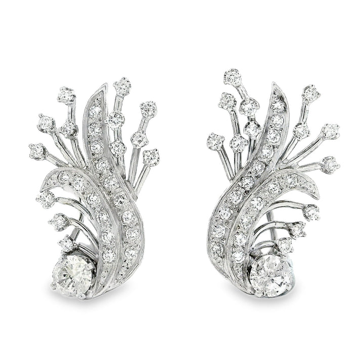 14k White Gold 2.5ctw Round Brilliant Diamond Floral Cluster Earrings