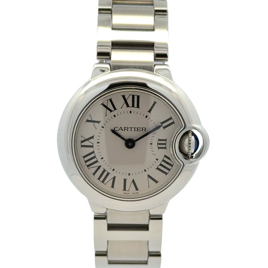 Cartier Ballon Bleu 28mm White Dial Stainless Steel Watch — front view