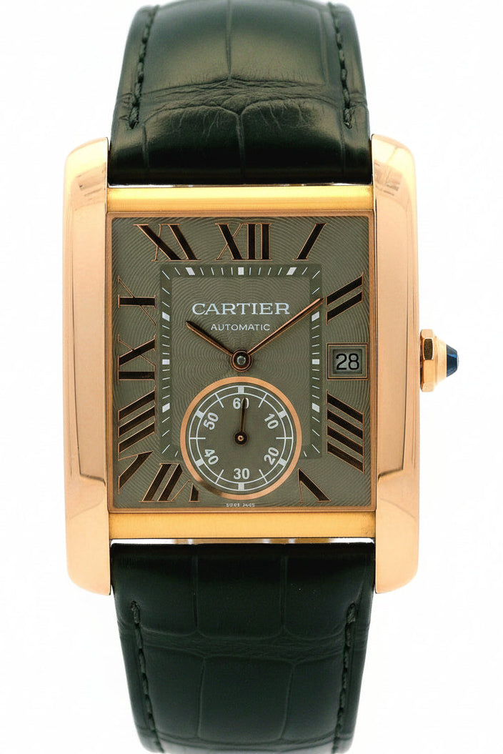 Cartier Tank 3590 18k Rose Gold 35x44mm Silver Dial Watch — front view