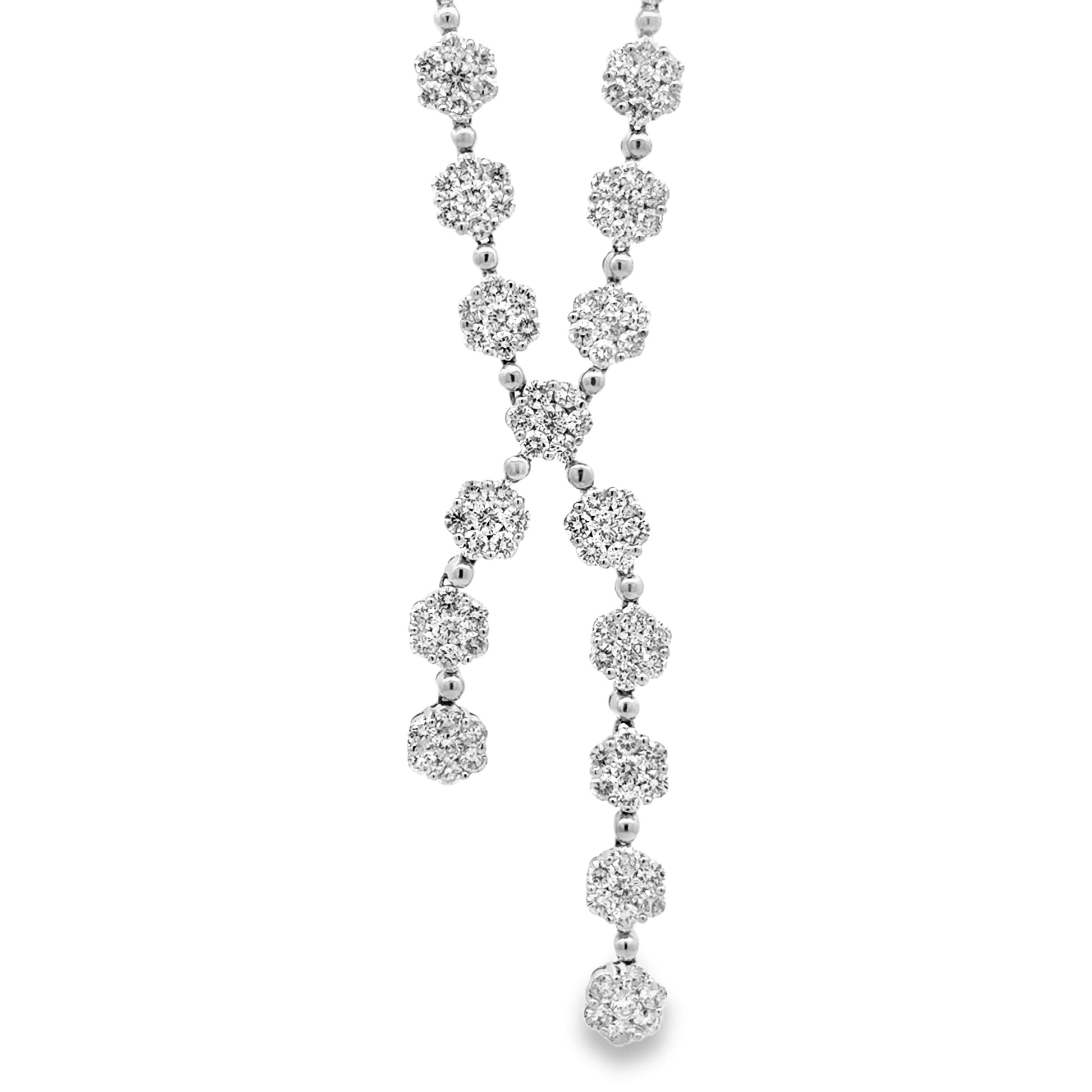 18k White Gold 20.00ctw Natural Round Brilliant Diamond Cluster Drop Necklace 17" — front view
