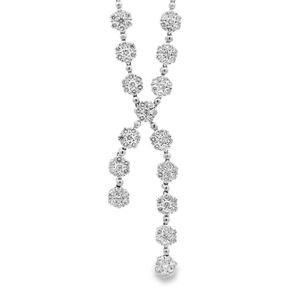 18k White Gold 20.00ctw Natural Round Brilliant Diamond Cluster Drop Necklace 17" — front view