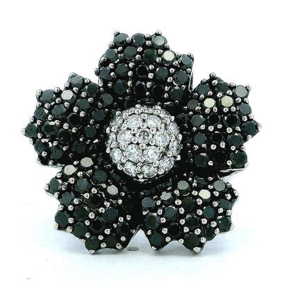 14k White Gold 1.75ctw Round Brilliant White and Black Diamond Floral Cluster Ring — top-down view