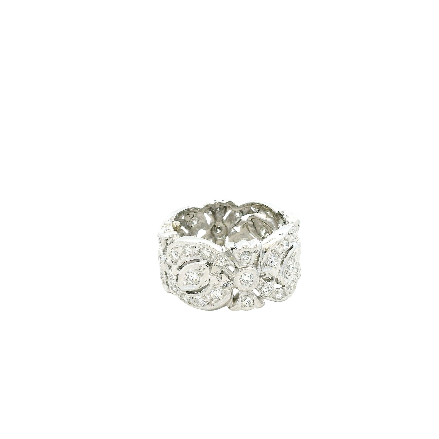 14k White Gold 1.5ctw Vintage-Style Pavé Diamond Filigree Ring — top-down view