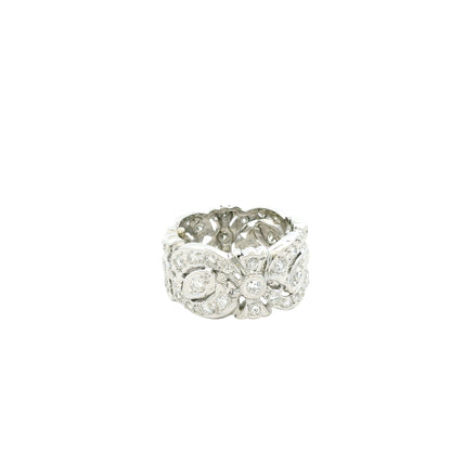 14k White Gold 1.5ctw Vintage-Style Pavé Diamond Filigree Ring — top-down view